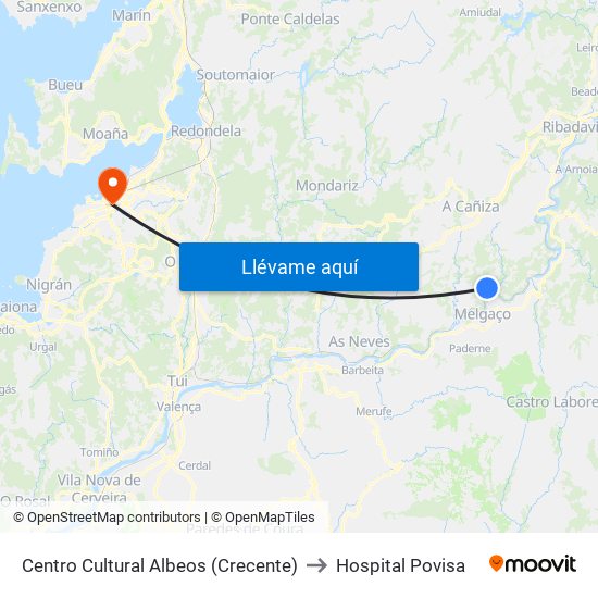 Centro Cultural Albeos (Crecente) to Hospital Povisa map