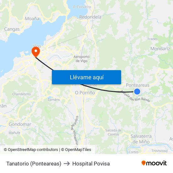 Tanatorio (Ponteareas) to Hospital Povisa map