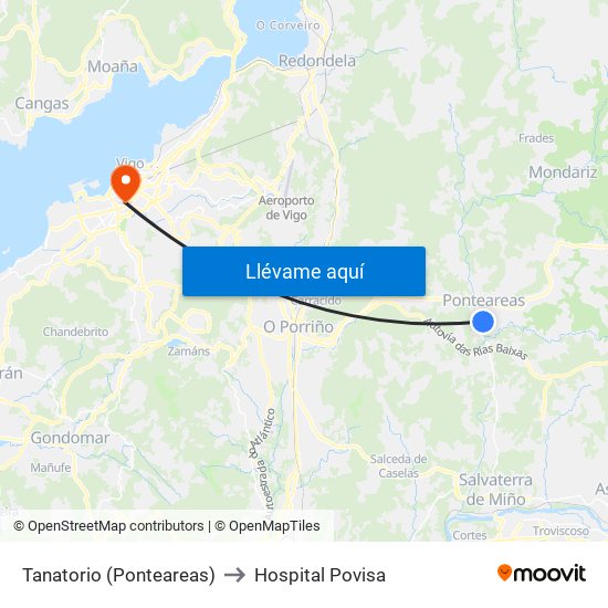 Tanatorio (Ponteareas) to Hospital Povisa map