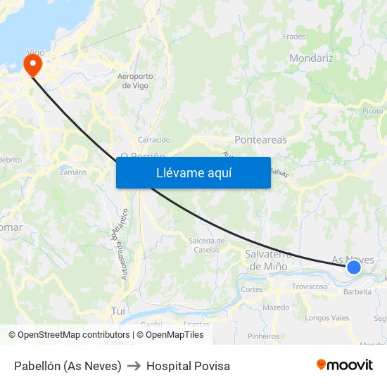 Pabellón (As Neves) to Hospital Povisa map