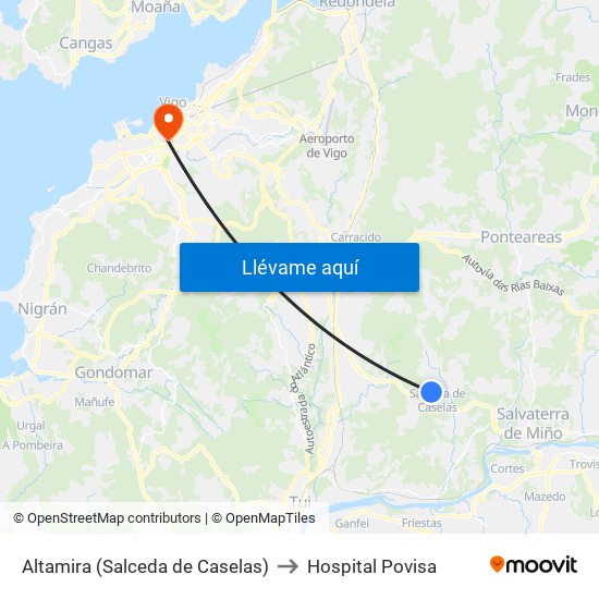 Altamira (Salceda de Caselas) to Hospital Povisa map