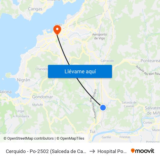 Cerquido - Po-2502 (Salceda de Caselas) to Hospital Povisa map