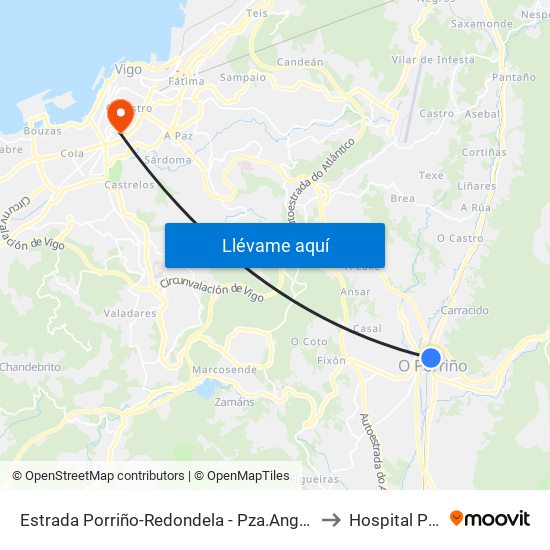 Estrada Porriño-Redondela - Pza.Angustias (Mos) to Hospital Povisa map