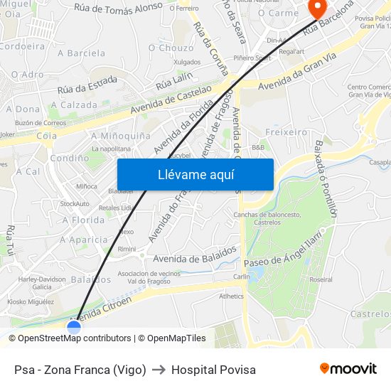 Psa - Zona Franca (Vigo) to Hospital Povisa map