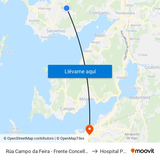 Rúa Campo da Feira - Frente Concello (Meaño) to Hospital Povisa map