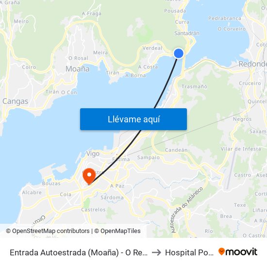 Entrada Autoestrada (Moaña) - O Regueiriño to Hospital Povisa map