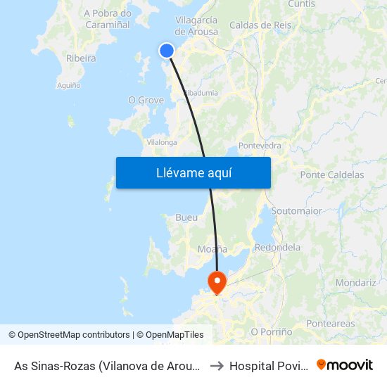 As Sinas-Rozas (Vilanova de Arousa) to Hospital Povisa map