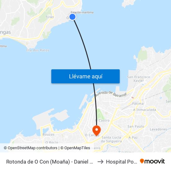 Rotonda de O Con (Moaña) - Daniel Castelao to Hospital Povisa map