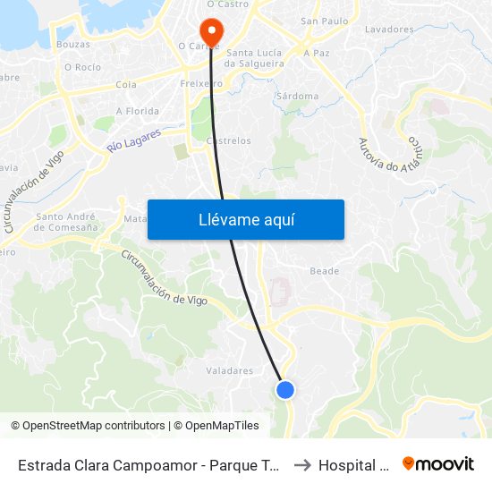 Estrada Clara Campoamor - Parque Tecnolóxico (Vigo) to Hospital Povisa map