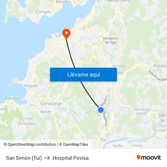 San Simón (Tui) to Hospital Povisa map