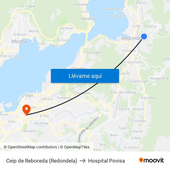 Ceip de Reboreda (Redondela) to Hospital Povisa map