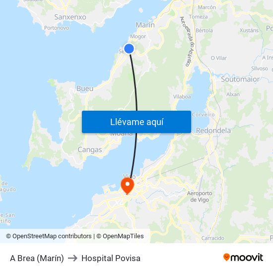 A Brea (Marín) to Hospital Povisa map