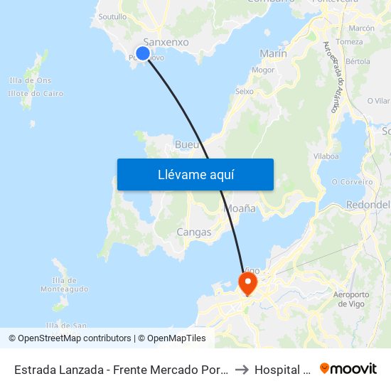 Estrada Lanzada - Frente Mercado Portonovo (Sanxenxo) to Hospital Povisa map