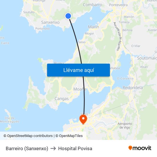Barreiro (Sanxenxo) to Hospital Povisa map
