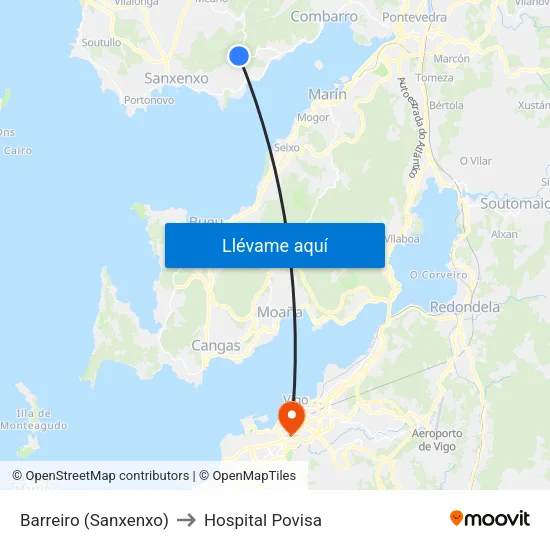 Barreiro (Sanxenxo) to Hospital Povisa map