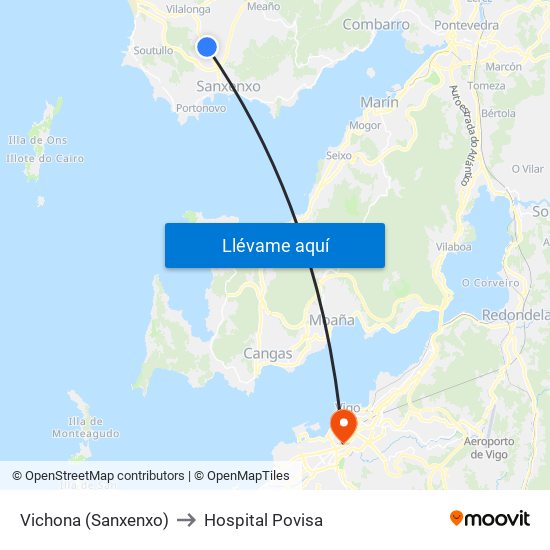 Vichona (Sanxenxo) to Hospital Povisa map