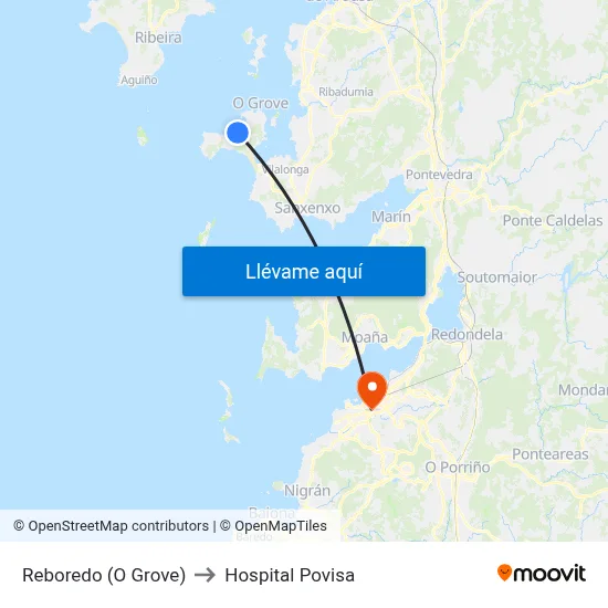 Reboredo (O Grove) to Hospital Povisa map
