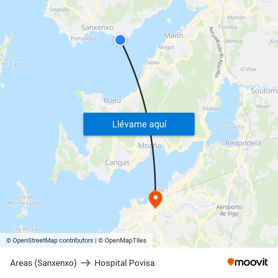 Areas (Sanxenxo) to Hospital Povisa map