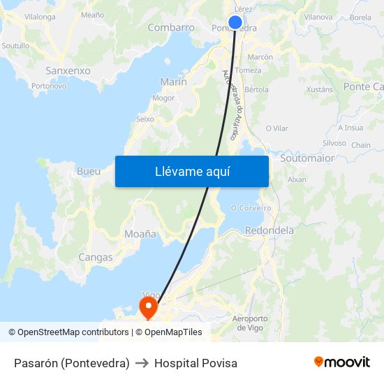 Pasarón (Pontevedra) to Hospital Povisa map