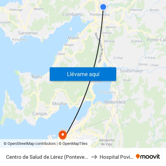 Centro de Salud de Lérez (Pontevedra) to Hospital Povisa map