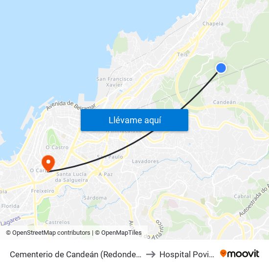 Cementerio de Candeán (Redondela) to Hospital Povisa map