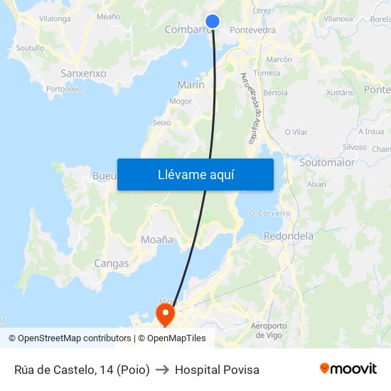 Rúa de Castelo, 14 (Poio) to Hospital Povisa map