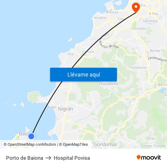 Porto de Baiona to Hospital Povisa map