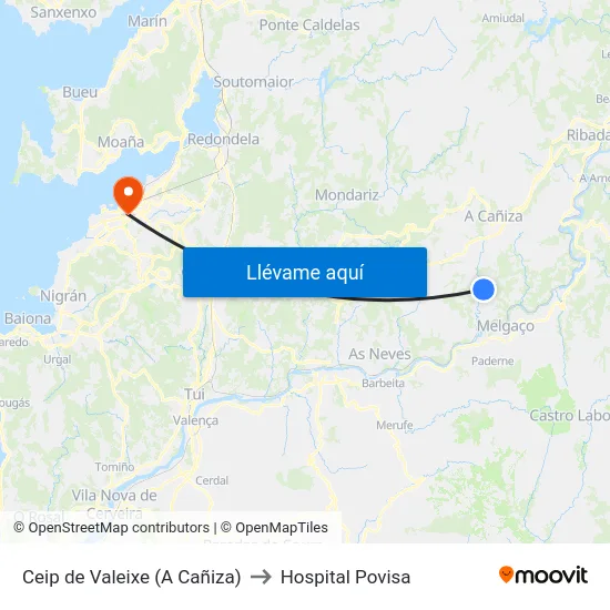 Ceip de Valeixe (A Cañiza) to Hospital Povisa map