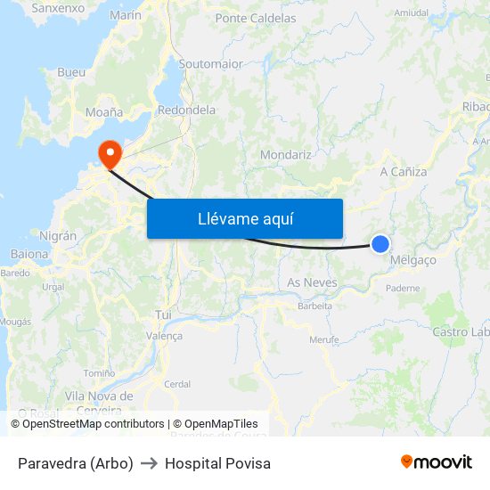 Paravedra (Arbo) to Hospital Povisa map