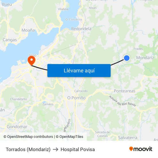 Torrados (Mondariz) to Hospital Povisa map