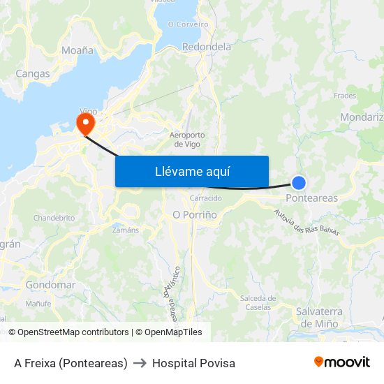 A Freixa (Ponteareas) to Hospital Povisa map