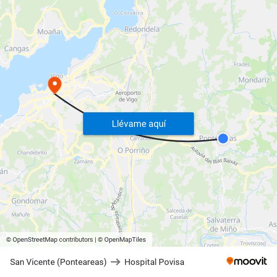 San Vicente (Ponteareas) to Hospital Povisa map