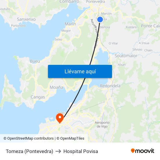 Tomeza (Pontevedra) to Hospital Povisa map