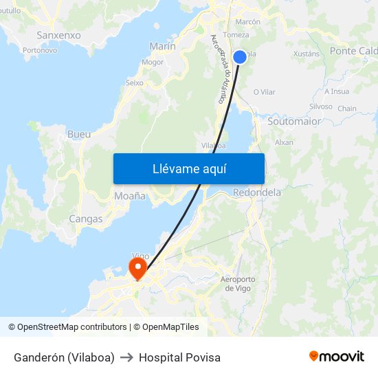 Ganderón (Vilaboa) to Hospital Povisa map