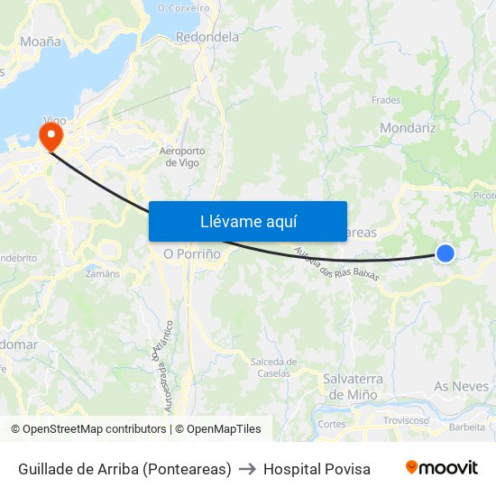 Guillade de Arriba (Ponteareas) to Hospital Povisa map