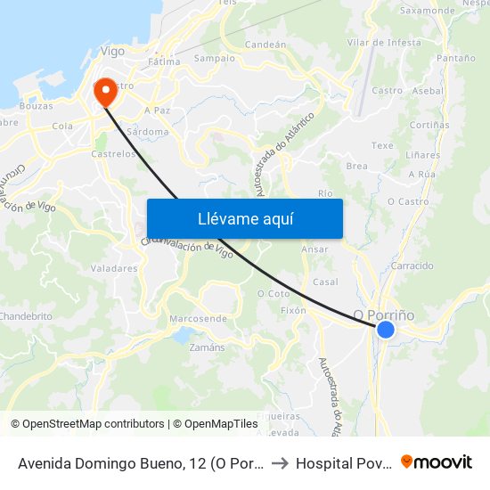 Avenida Domingo Bueno, 12 (O Porriño) to Hospital Povisa map