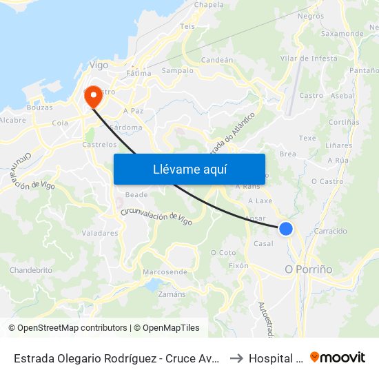 Estrada Olegario Rodríguez - Cruce Avda.Sanguiñeda (Mos) to Hospital Povisa map