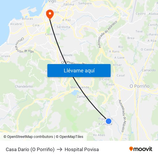 Casa Darío (O Porriño) to Hospital Povisa map