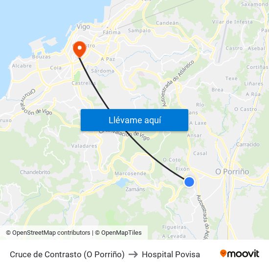 Cruce de Contrasto (O Porriño) to Hospital Povisa map
