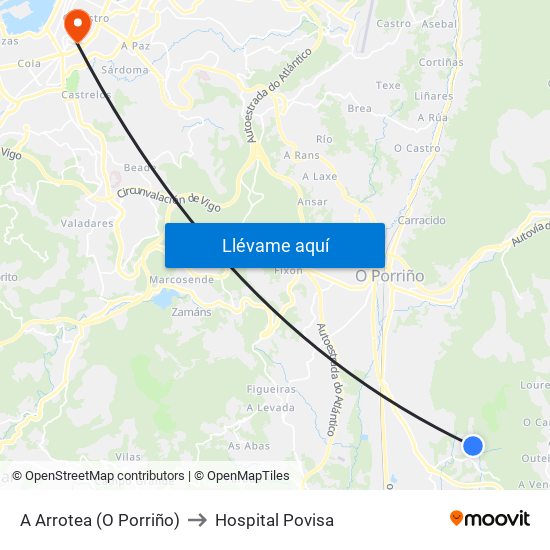 A Arrotea (O Porriño) to Hospital Povisa map