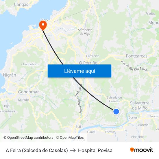 A Feira (Salceda de Caselas) to Hospital Povisa map