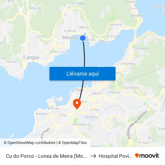 Cu do Porco - Lonxa de Meira (Moaña) to Hospital Povisa map