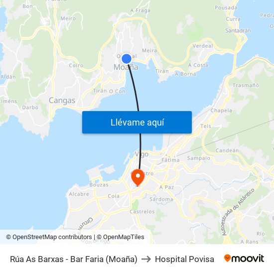 Rúa As Barxas - Bar Faria (Moaña) to Hospital Povisa map