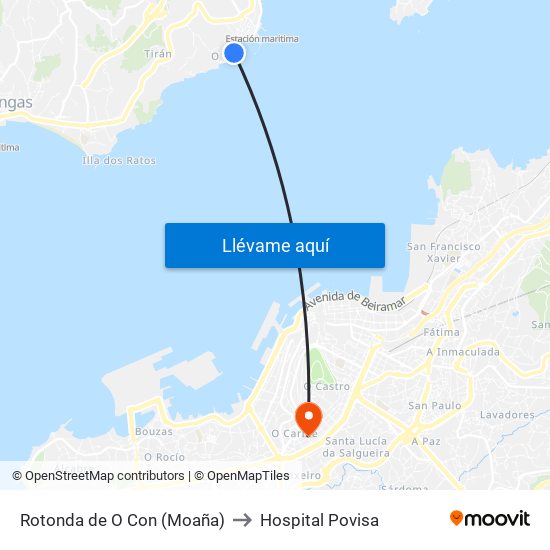 Rotonda de O Con (Moaña) to Hospital Povisa map