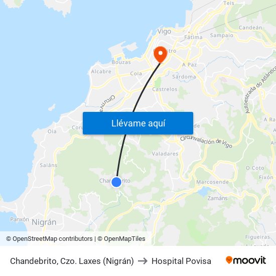 Chandebrito, Czo. Laxes (Nigrán) to Hospital Povisa map