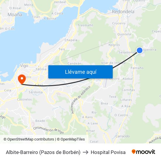 Albite-Barreiro (Pazos de Borbén) to Hospital Povisa map