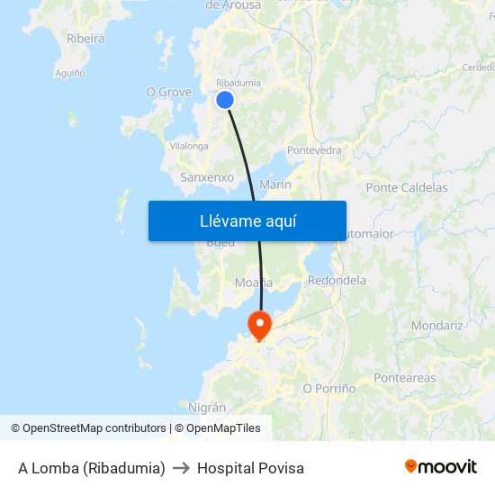 A Lomba (Ribadumia) to Hospital Povisa map