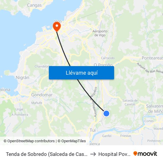 Tenda de Sobredo (Salceda de Caselas) to Hospital Povisa map