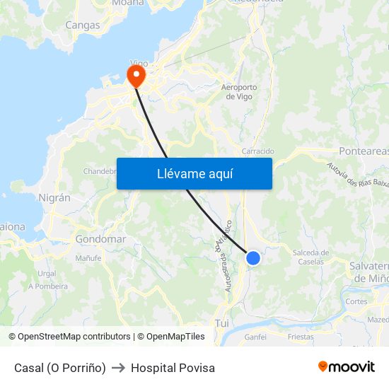 Casal (O Porriño) to Hospital Povisa map