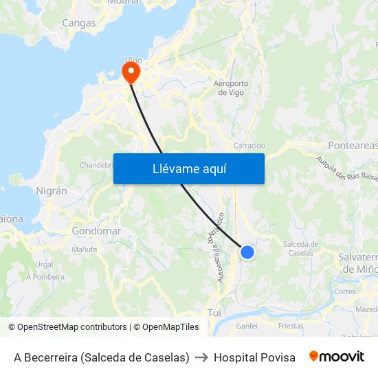 A Becerreira (Salceda de Caselas) to Hospital Povisa map